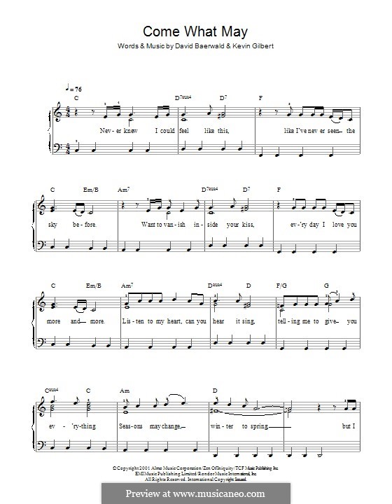 Come What May (from Moulin Rouge): Für Klavier by David Baerwald