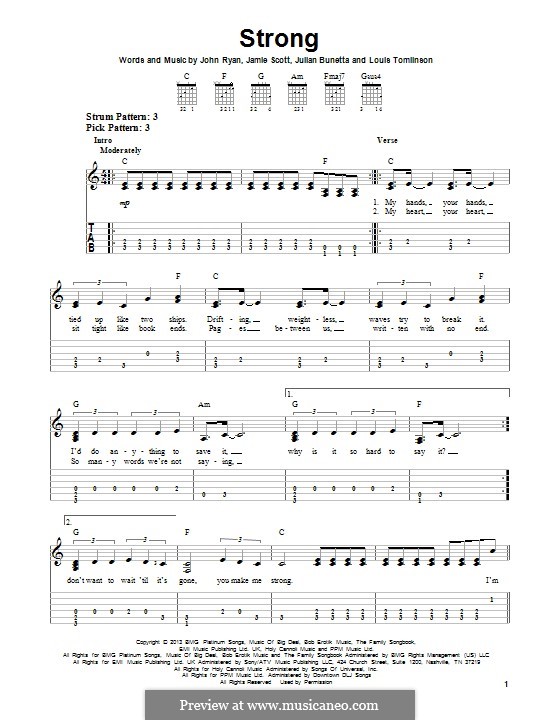 Strong (One Direction): Für Gitarre mit Tab by Julian Bunetta, Jamie Scott, Louis Tomlinson, John Henry Ryan