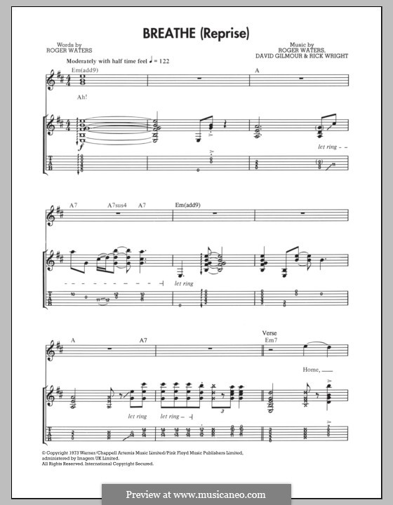 Breathe (Easy Star All-Stars): Für Gitarre mit Tab by David Gilmour, Richard Wright, Roger Waters