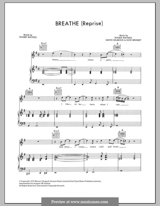 Breathe (Easy Star All-Stars): Für Stimme und Klavier (oder Gitarre) by David Gilmour, Richard Wright, Roger Waters