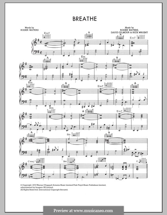 Breathe (Easy Star All-Stars): Für Stimme und Klavier (oder Gitarre) by David Gilmour, Richard Wright, Roger Waters