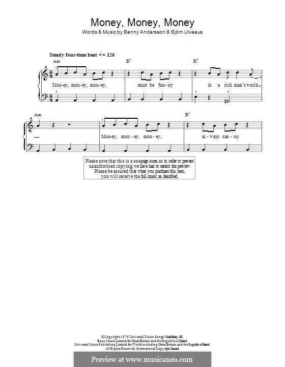 Money, Money, Money (ABBA): Für Klavier by Benny Andersson, Björn Ulvaeus