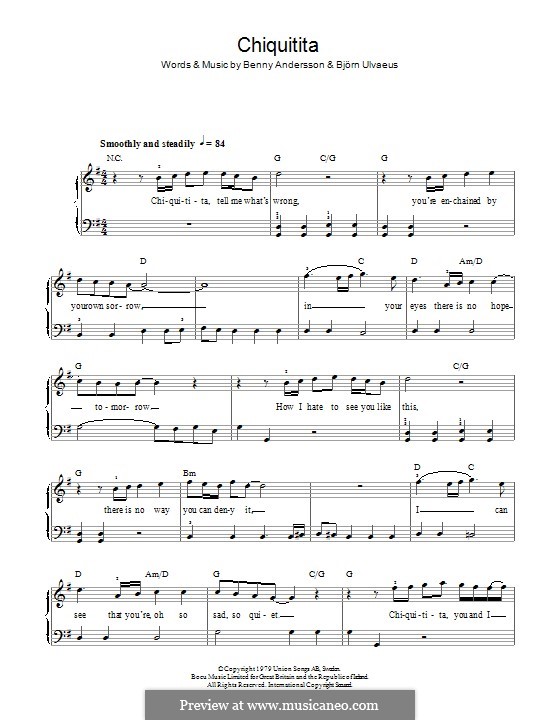 Chiquitita (ABBA): Für Klavier by Benny Andersson, Björn Ulvaeus