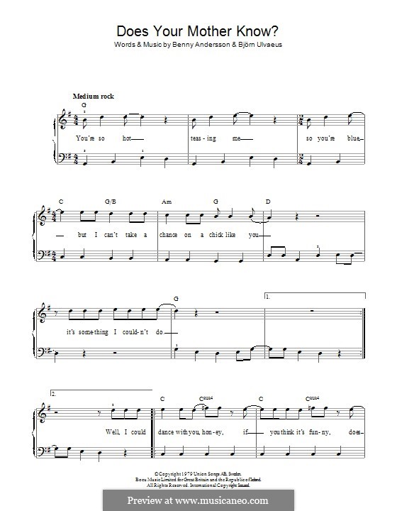 Does Your Mother Know (ABBA): Für Klavier by Benny Andersson, Björn Ulvaeus