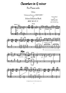 Orchestersuite in g-Moll, BWV 1070: Movements III-V - Aria, menuetto, trio, for piano by Johann Sebastian Bach