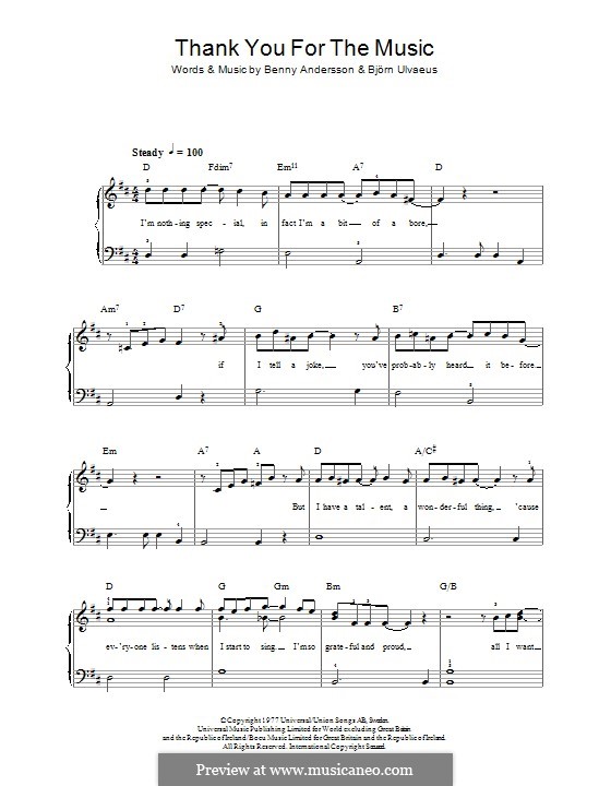 Thank You for the Music (ABBA): Für Klavier by Benny Andersson, Björn Ulvaeus