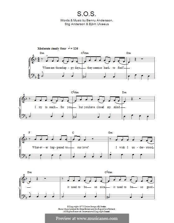S.O.S. (ABBA): Für Klavier by Benny Andersson, Björn Ulvaeus, Stig Anderson