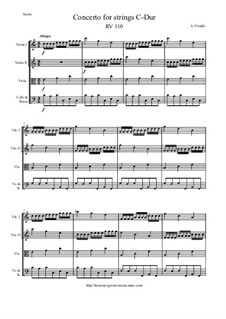 Concerto for Strings in C Major, RV 110: Score and parts by Antonio Vivaldi