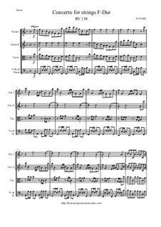 Concerto for Strings in F Major, RV 138: Score and parts by Antonio Vivaldi