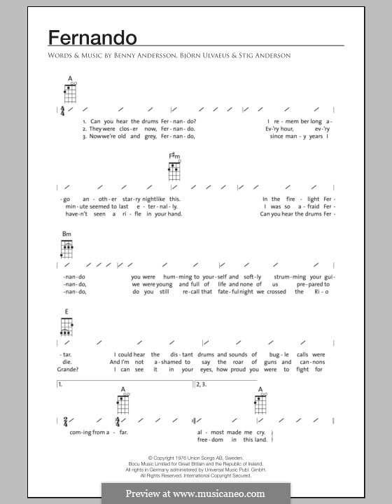 Fernando (ABBA): Für Ukulele by Benny Andersson, Björn Ulvaeus, Stig Anderson