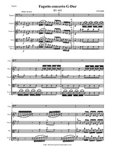 Concerto for Fagotto and Strings in G Major, RV 493: Score and all parts by Antonio Vivaldi