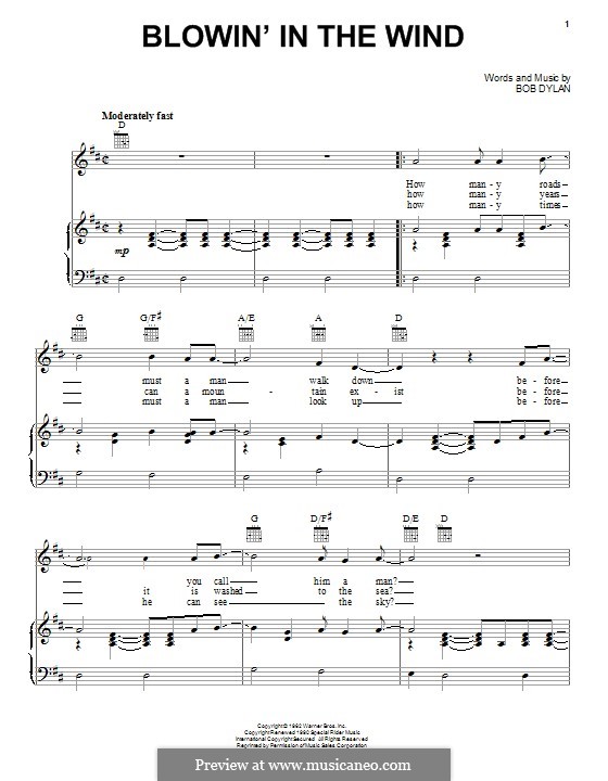 Blowin' in the Wind: Für Stimme und Klavier (oder Gitarre) by Bob Dylan