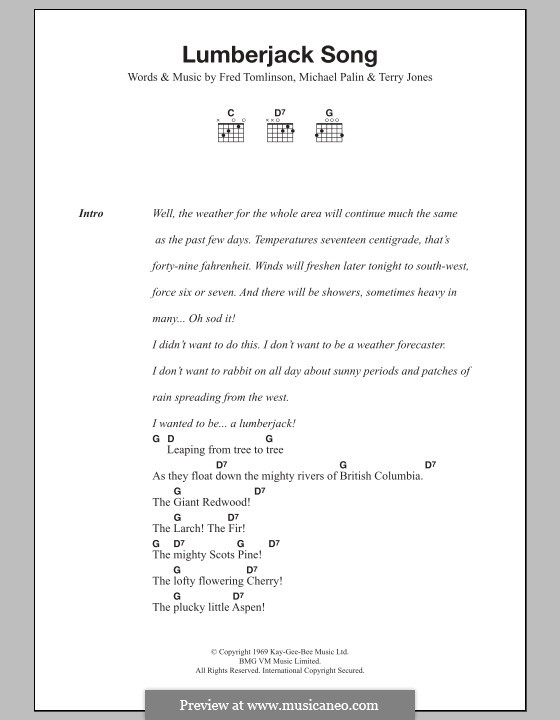 Lumberjack Song von T. Jones, F. Tomlinson, M. Palin Noten auf MusicaNeo