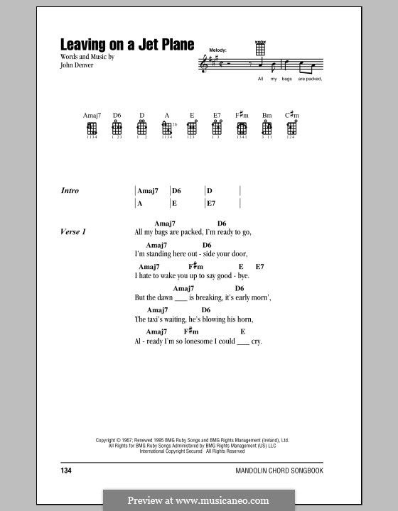 Leaving on a Jet Plane: Text und Akkorde by John Denver