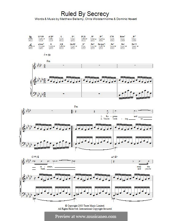 Ruled By Secrecy (Muse): Für Stimme und Klavier (oder Gitarre) by Chris Wolstenholme, Dominic Howard, Matthew Bellamy