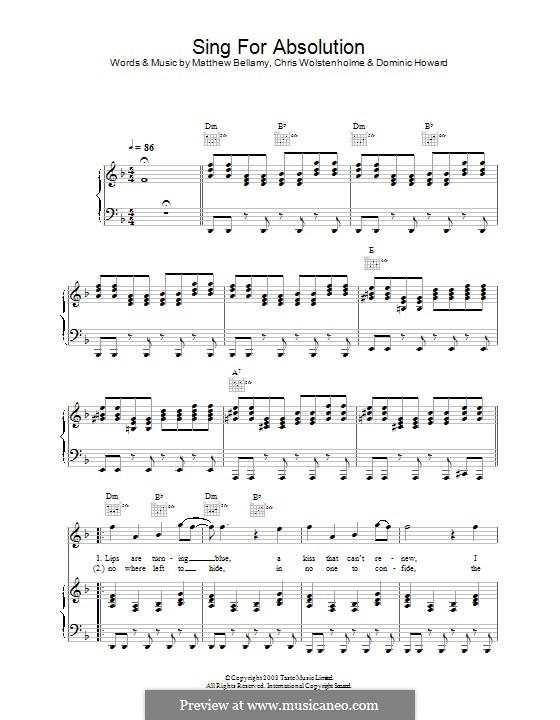Sing for Absolution (Muse): Für Stimme und Klavier (oder Gitarre) by Chris Wolstenholme, Dominic Howard, Matthew Bellamy