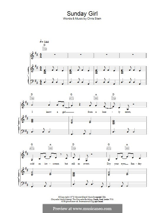 Sunday Girl (Blondie): Für Stimme und Klavier (oder Gitarre) by Chris Stein