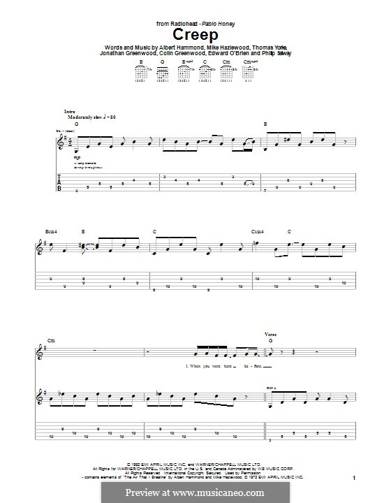 Creep (Radiohead): Für Gitarre mit Tabulatur by Albert Hammond, Colin Greenwood, Ed O'Brien, Jonny Greenwood, Mike Hazelwood, Phil Selway, Thomas Yorke