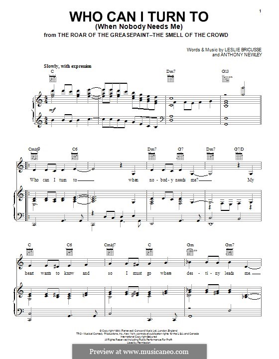 Who Can I Turn To?: Für Stimme und Klavier (oder Gitarre) by Anthony Newley, Leslie Bricusse