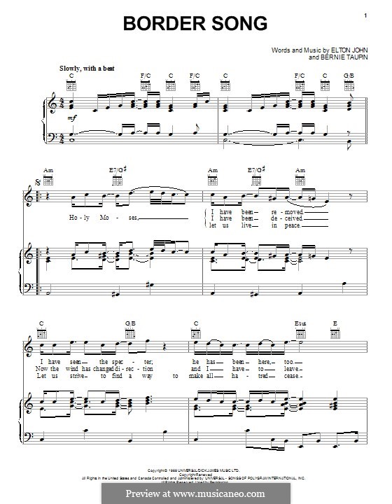 Border Song: Für Stimme und Klavier (oder Gitarre) by Elton John