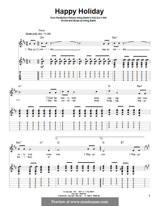 Happy Holiday: Für Gitarre mit Tabulatur by Irving Berlin