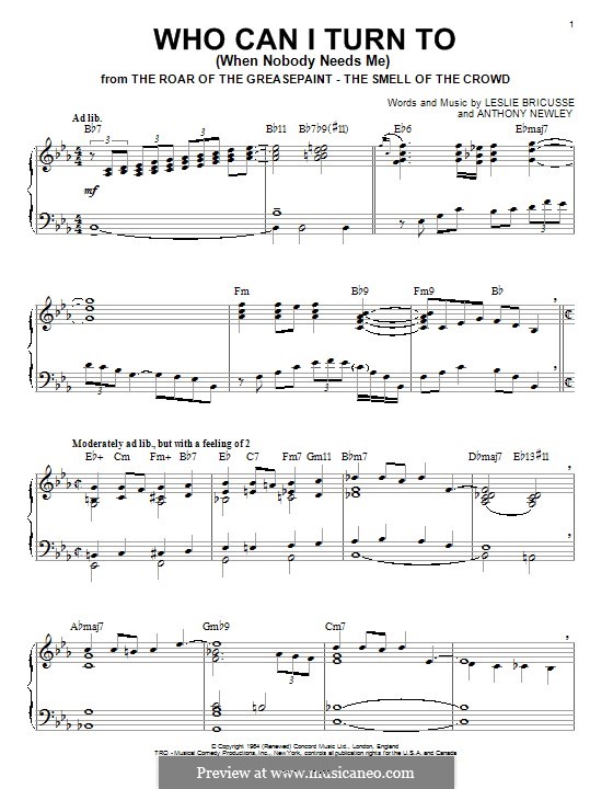 Who Can I Turn To?: Für Klavier by Anthony Newley, Leslie Bricusse