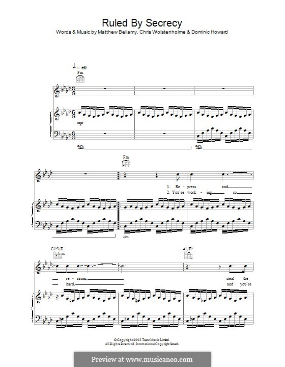 Ruled By Secrecy (Muse): Für Stimme und Klavier (oder Gitarre) by Chris Wolstenholme, Dominic Howard, Matthew Bellamy