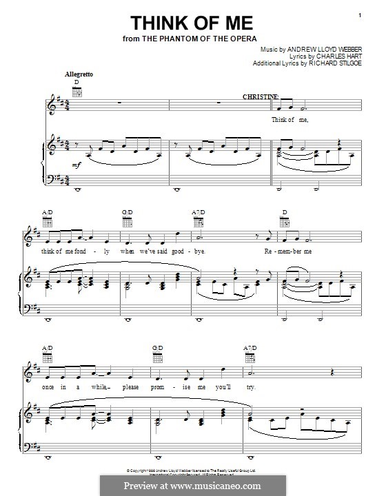 Think of Me: Für Stimme und Klavier (oder Gitarre) by Andrew Lloyd Webber