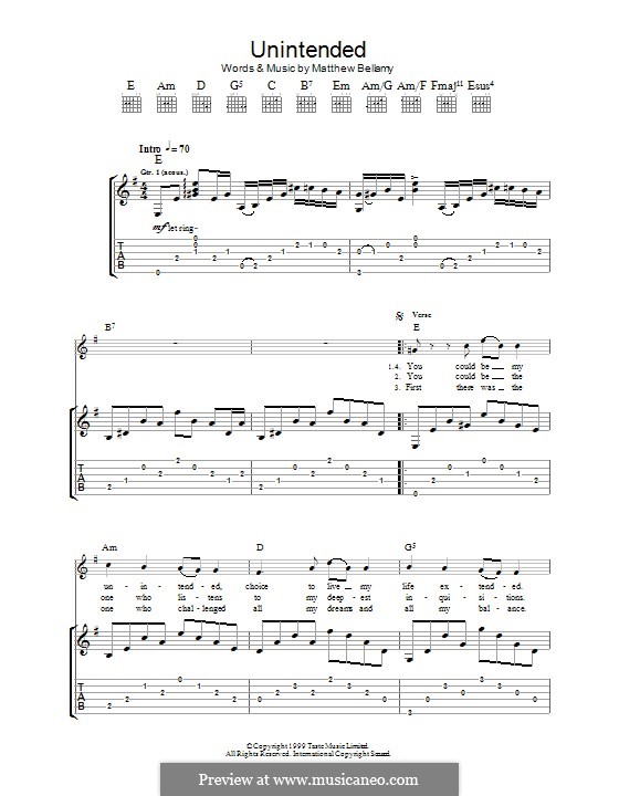 Unintended (Muse): Für Gitarre mit Tabulatur by Matthew Bellamy