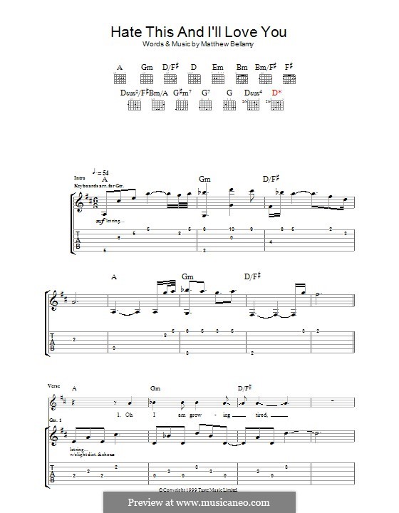 Hate This and I'll Love You (Muse): Für Gitarre mit Tabulatur by Matthew Bellamy