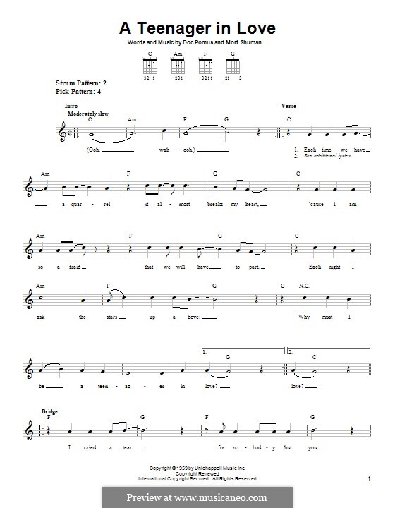 A Teenager in Love (Dion and The Belmonts): Für Gitarre mit Tabulatur by Doc Pomus, Mort Shuman