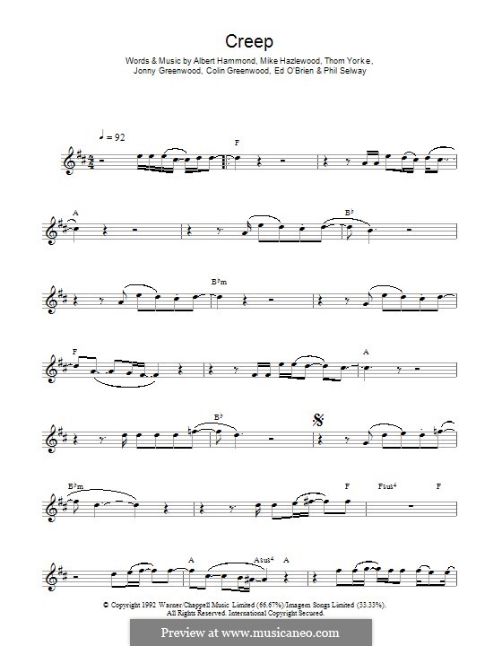 Creep (Radiohead): Für Altsaxophon by Albert Hammond, Colin Greenwood, Ed O'Brien, Jonny Greenwood, Mike Hazelwood, Phil Selway, Thomas Yorke