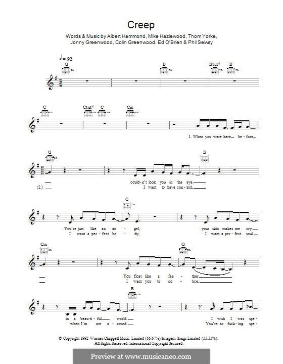 Creep (Radiohead): Text und Akkorde by Albert Hammond, Colin Greenwood, Ed O'Brien, Jonny Greenwood, Mike Hazelwood, Phil Selway, Thomas Yorke