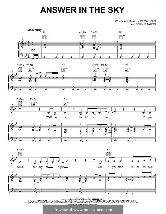 Answer in the Sky: Für Stimme und Klavier (oder Gitarre) by Elton John