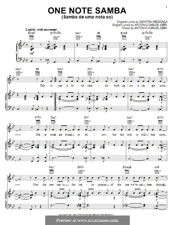 One Note Samba (Samba De Uma Nota): Für Stimme und Klavier (oder Gitarre) by Antonio Carlos Jobim