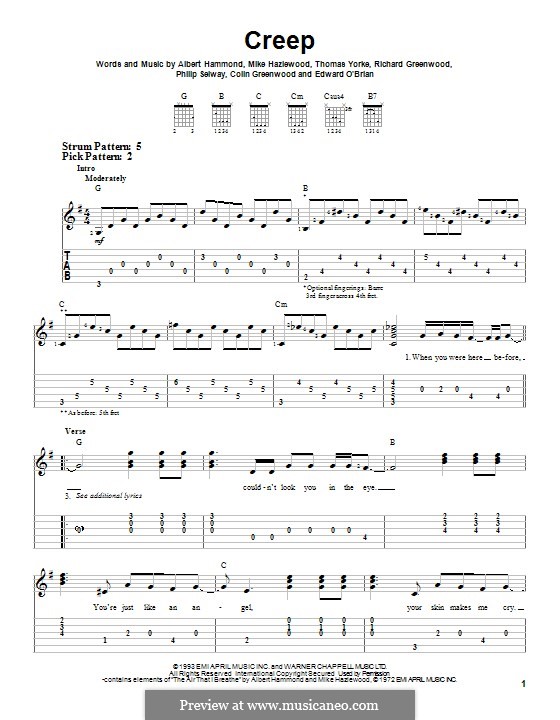 Creep (Radiohead): Für Gitarre mit Tabulatur by Albert Hammond, Colin Greenwood, Ed O'Brien, Jonny Greenwood, Mike Hazelwood, Phil Selway, Thomas Yorke