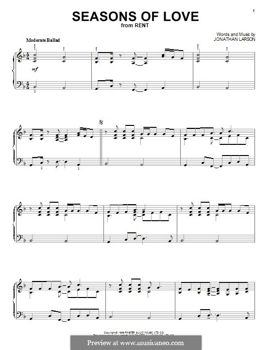 Seasons of Love (from Rent): Für Klavier by Jonathan Larson
