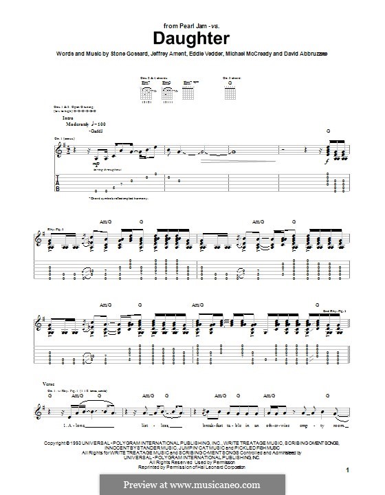 Daughter (Pearl Jam): Für Gitarre mit Tabulatur by David Abbruzzese, Eddie Vedder, Jeff Ament, Mike McCready, Stone Gossard