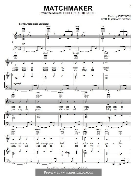 Matchmaker (from The Fiddler on the Roof): Für Stimme und Klavier (oder Gitarre) by Jerry Bock