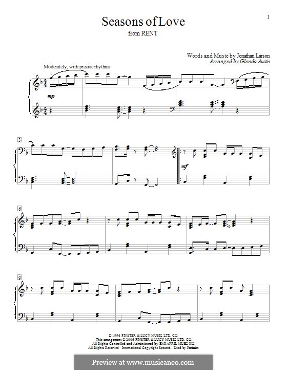 Seasons of Love (from Rent): Für Klavier by Jonathan Larson