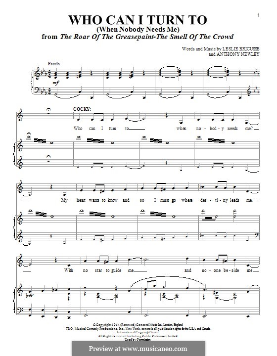 Who Can I Turn To?: Für Stimme und Klavier (oder Gitarre) by Anthony Newley, Leslie Bricusse