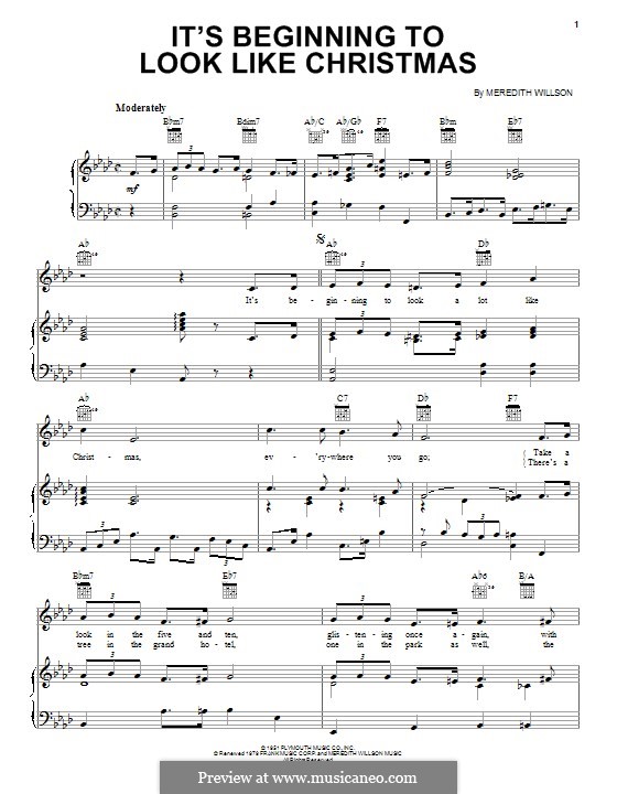 It's Beginning to Look a Lot Like Christmas (Perry Como): Für Stimme und Klavier (oder Gitarre) by Meredith Willson