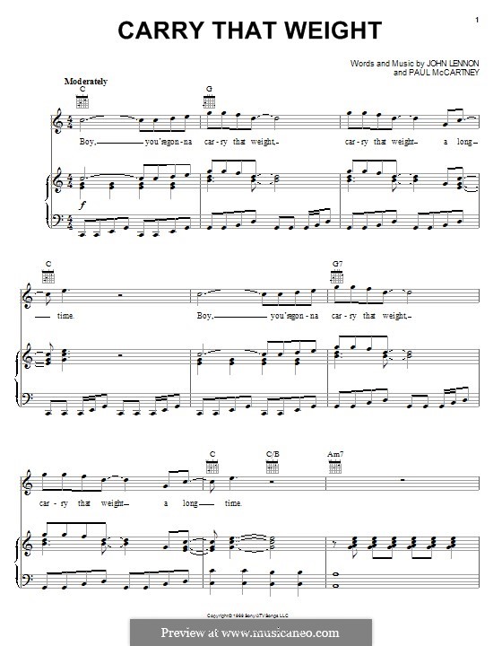 Carry That Weight (The Beatles): Für Stimme und Klavier (oder Gitarre) by John Lennon, Paul McCartney