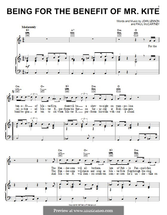 Being for the Benefit of Mr Kite (The Beatles): Für Stimme und Klavier (oder Gitarre) by John Lennon, Paul McCartney