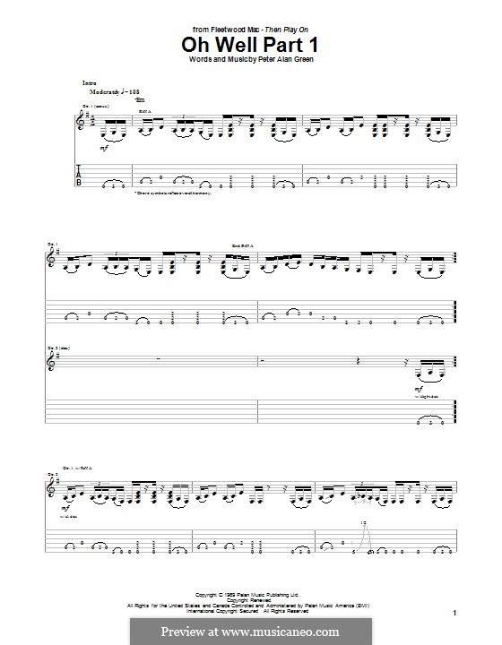 Oh Well (Fleetwood Mac): Part I, for guitar with tab by Peter Green
