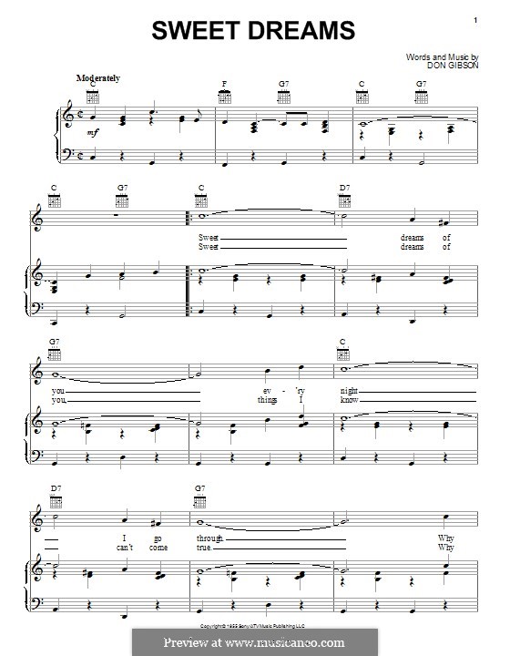 Sweet Dreams (Patsy Cline): Für Stimme und Klavier (oder Gitarre) by Don Gibson