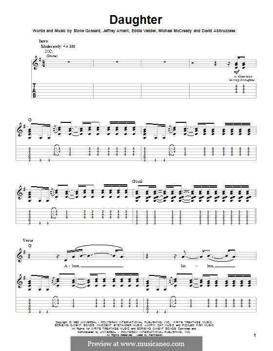 Daughter (Pearl Jam): Für Gitarre mit Tabulatur by David Abbruzzese, Eddie Vedder, Jeff Ament, Mike McCready, Stone Gossard