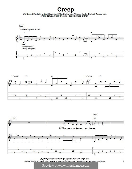 Creep (Radiohead): Für Gitarre mit Tabulatur by Albert Hammond, Colin Greenwood, Ed O'Brien, Jonny Greenwood, Mike Hazelwood, Phil Selway, Thomas Yorke