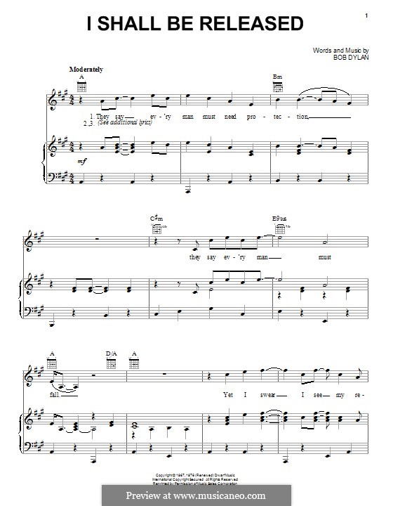 I Shall Be Released: Für Stimme und Klavier (oder Gitarre) by Bob Dylan