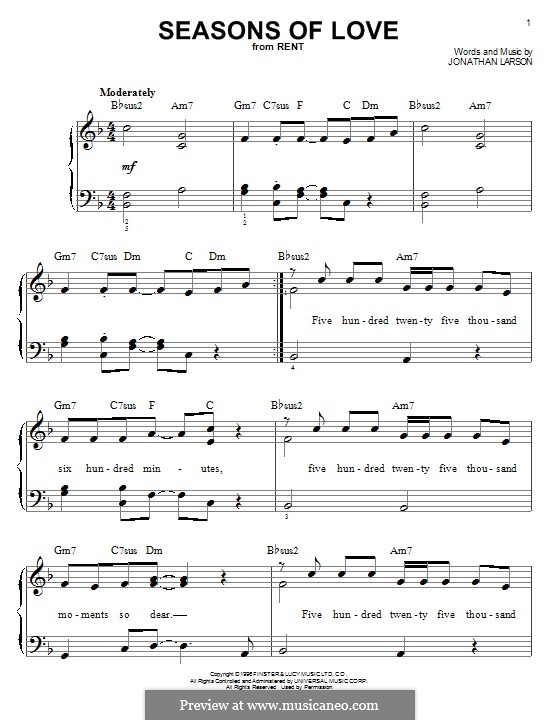 Seasons of Love (from Rent): Für Klavier by Jonathan Larson
